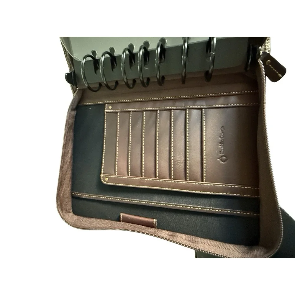 Franklin Covey Zip Binder Only‎ Brown Full Grain Leather 7 Rings 9.5x7.5x1.5